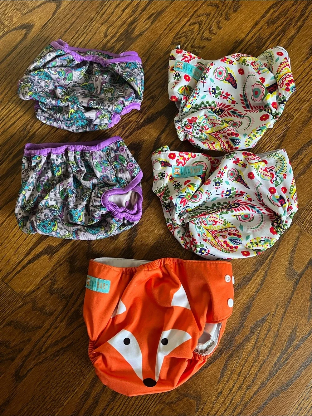 Alvababy Adjustable Reusable Diapers - Orange & Purple Floral Prints